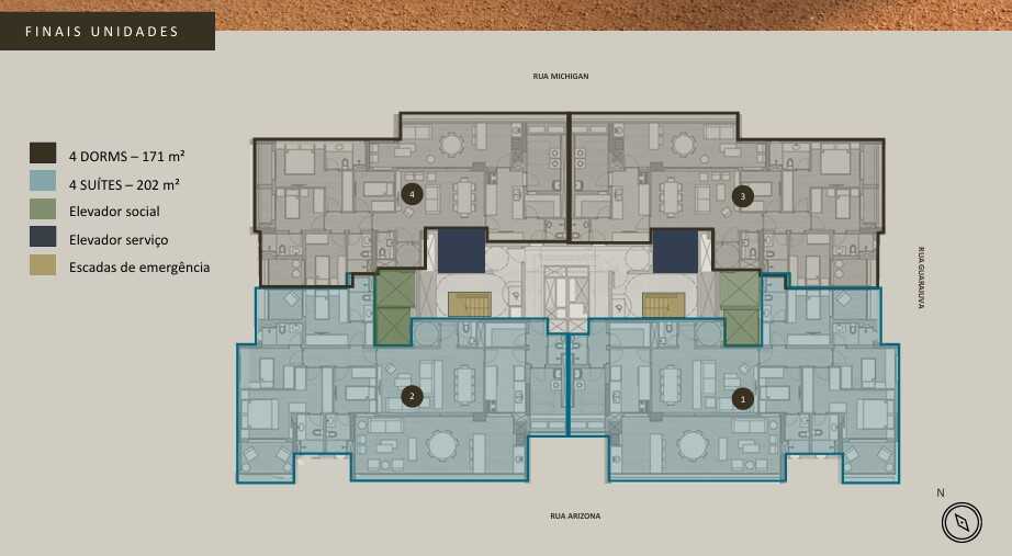 Planta - Arizona 1002 Brooklin - 171m² ou 202m², 4 Suítes ou 4 Dorms com 2 vagas  e Lazer Completo - Cristiano Rizo