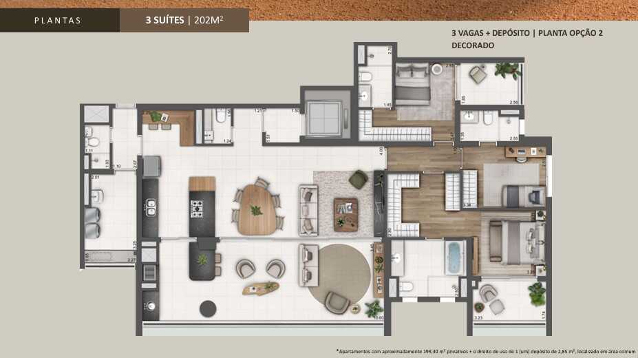 Planta - Arizona 1002 Brooklin - 171m² ou 202m², 4 Suítes ou 4 Dorms com 2 vagas  e Lazer Completo - Cristiano Rizo