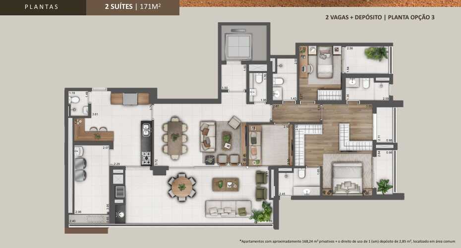 Planta - Arizona 1002 Brooklin - 171m² ou 202m², 4 Suítes ou 4 Dorms com 2 vagas  e Lazer Completo - Cristiano Rizo