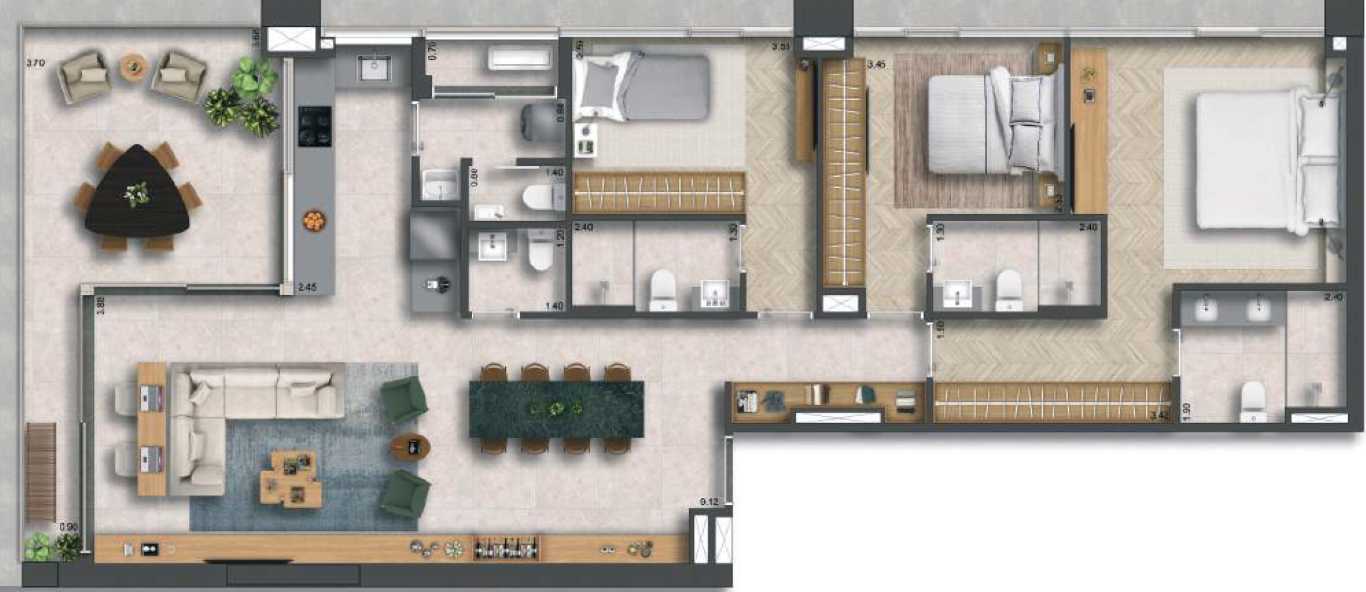 Planta - Apartamento à venda, no 155 Jerônimo - Residencial em São Paulo, Itaim Bibi, com 3 quartos, 134m² - Cristiano Rizo