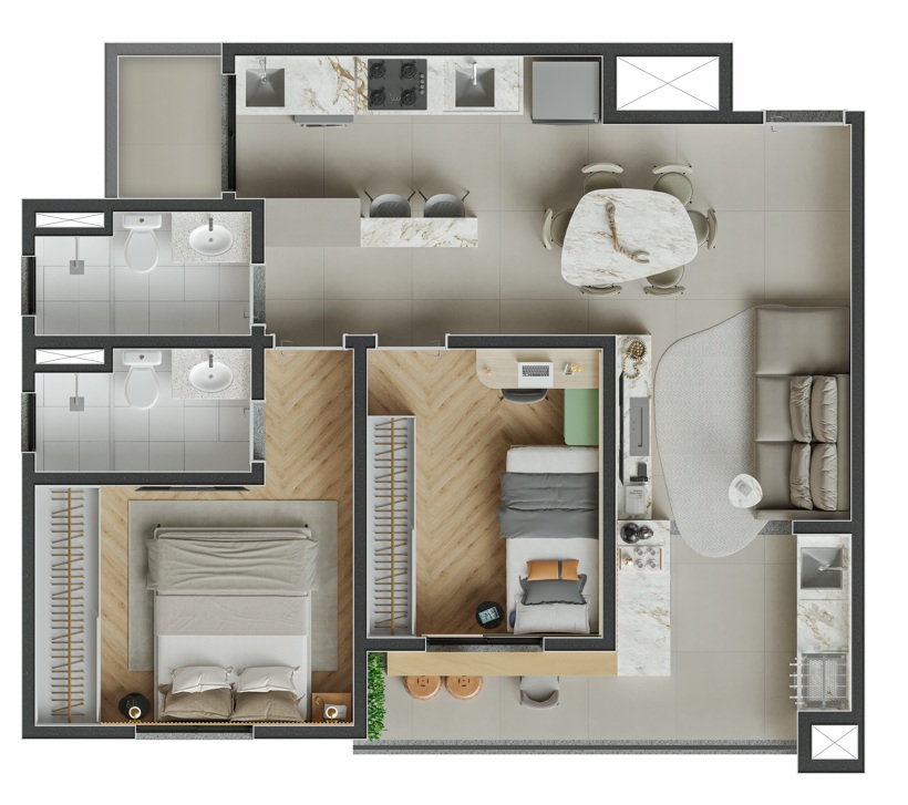 Planta - Breve Lançamento no Rudge Ramos - Win Rudge Ramos: 57m², 2 Dorms com Suíte, em São Bernardo do Campo - Cristiano Rizo
