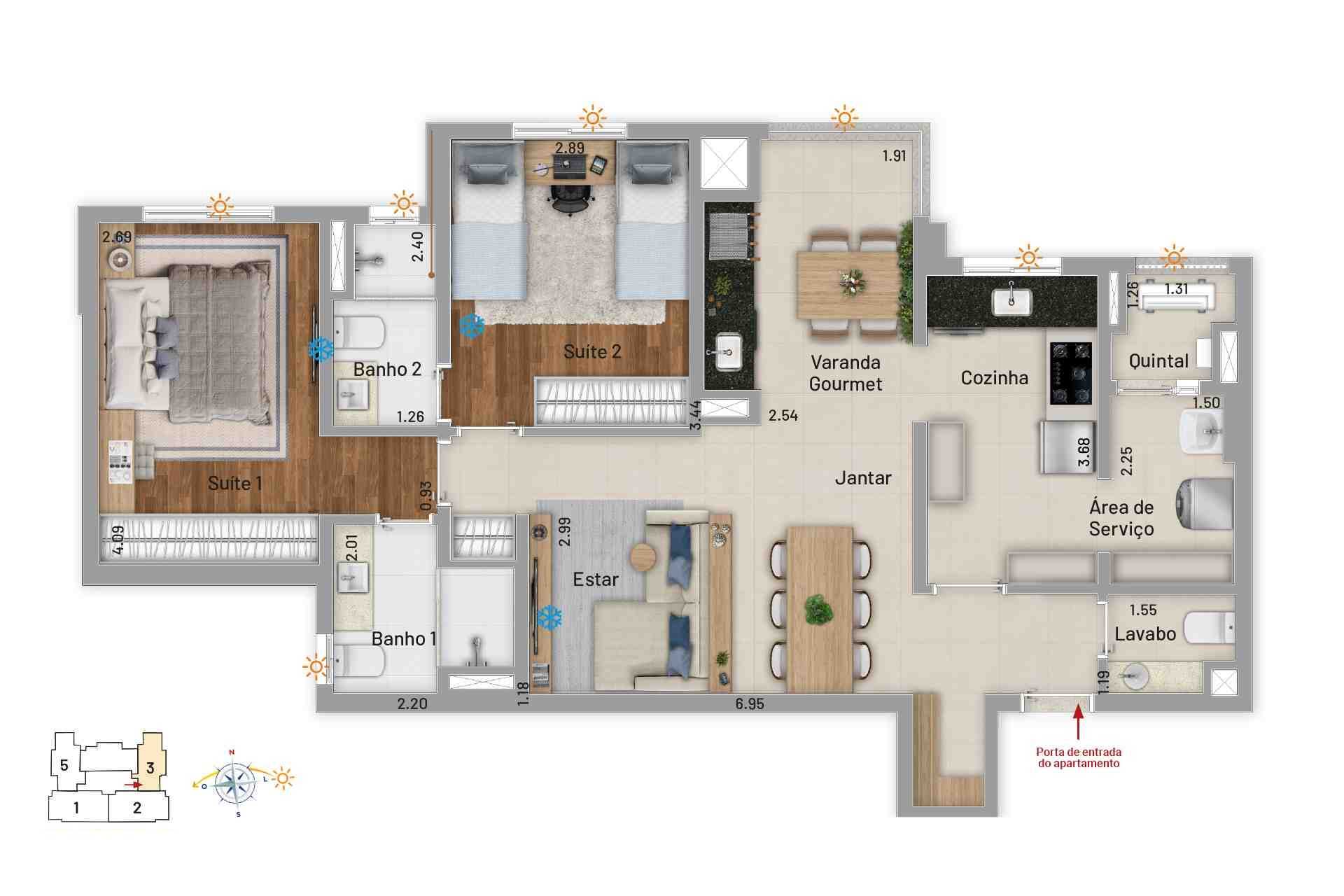 Planta - Soberano Santa Paula -  88,08m2 com 2 suítes e 2 vagas, a venda em São Caetano do Sul - Cristiano Rizo