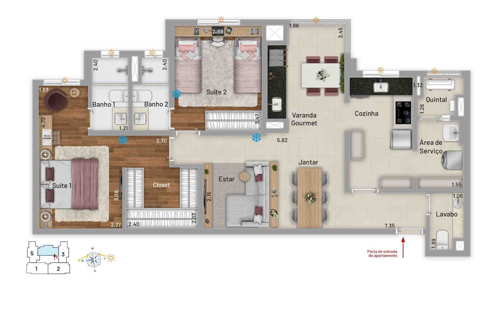 Planta - Soberano Santa Paula -  88,08m2 com 2 suítes e 2 vagas, a venda em São Caetano do Sul - Cristiano Rizo
