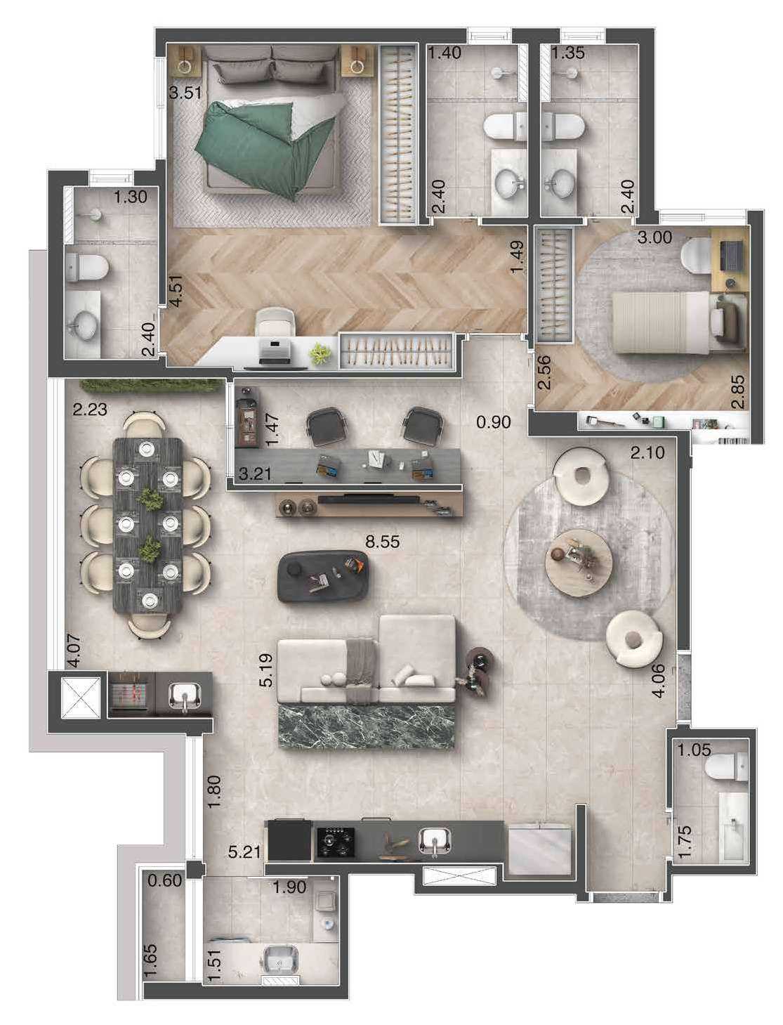 Planta - Vero Lorenzini - Centro São Caetano do Sul - Torre Única com 110m², 3 Suites, Depósito, 2 Vagas e Lazer Completo - Cristiano Rizo