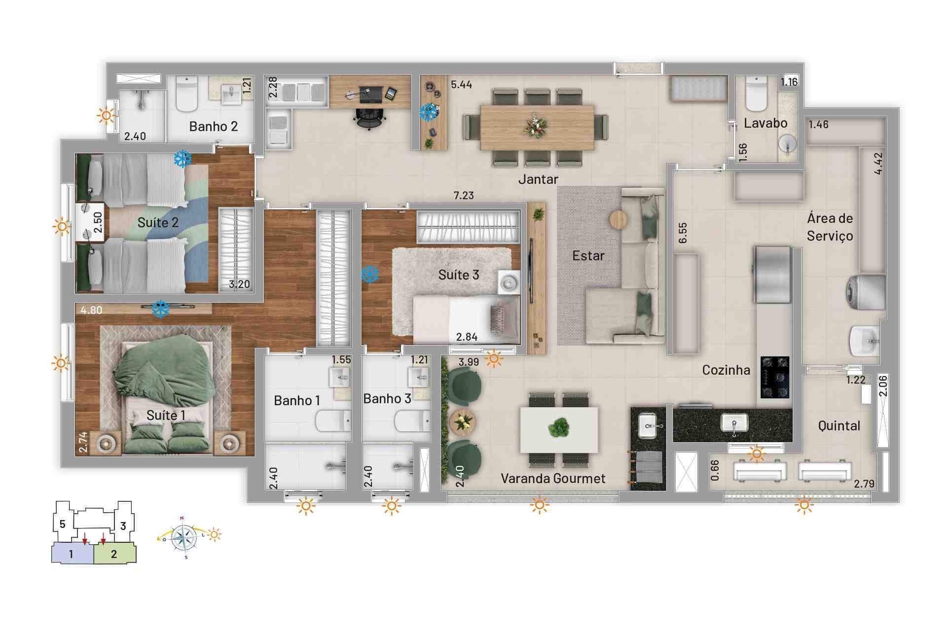 Planta - Soberano Santa Paula -  88,08m2 com 2 suítes e 2 vagas, a venda em São Caetano do Sul - Cristiano Rizo