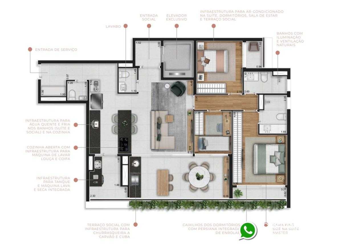 Planta - Aire Alto de Pinheiros -  Apartamentos de 124 a 167m², 2 a 3 Suites, 2 a 3 Vagas - Cristiano Rizo