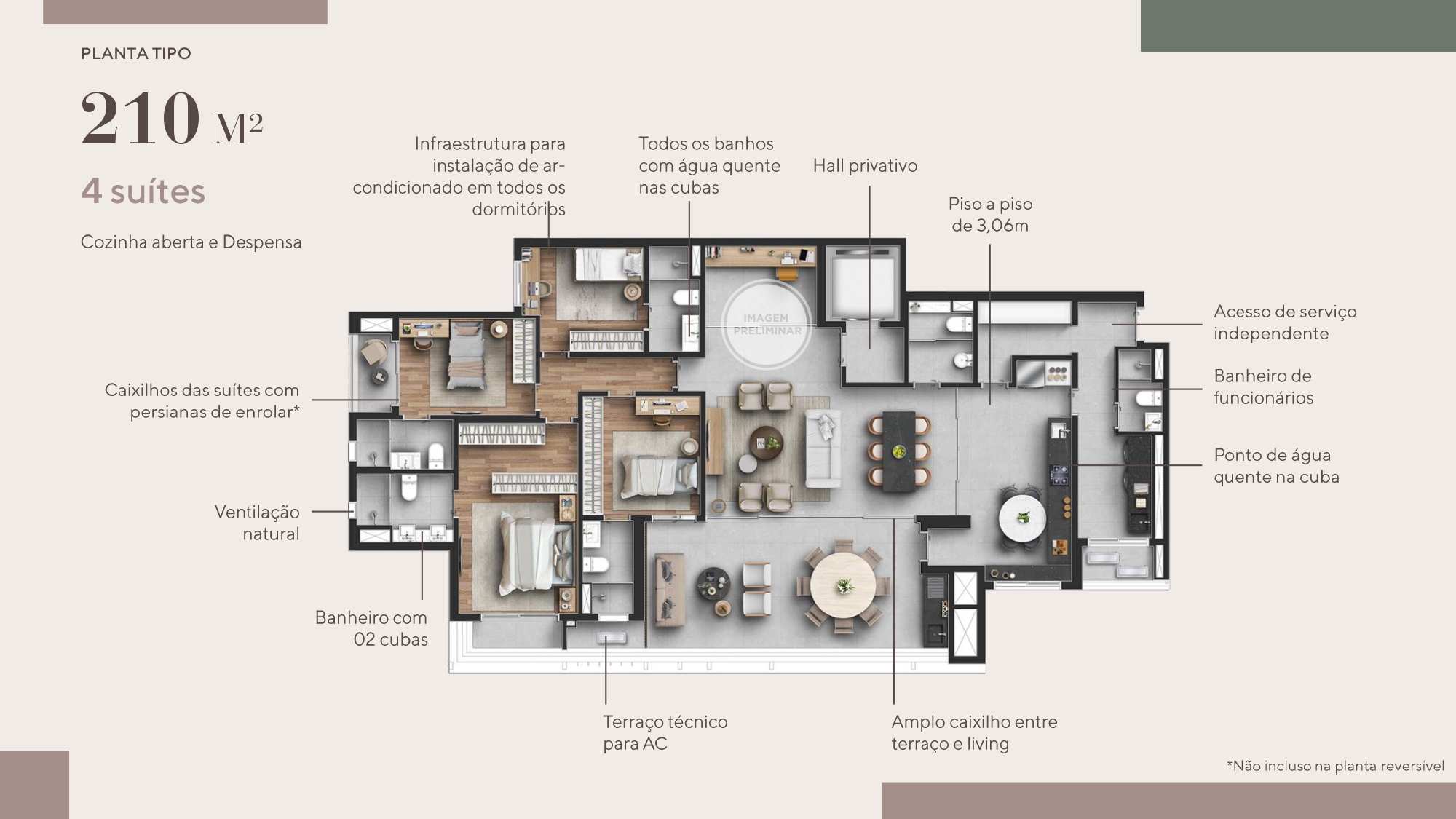 Planta - Capitolo Klabin by Lissoni - 210m², 3 a 4 Suites, 3 a 4 vagas, a venda, Chácara Klabin - Cristiano Rizo