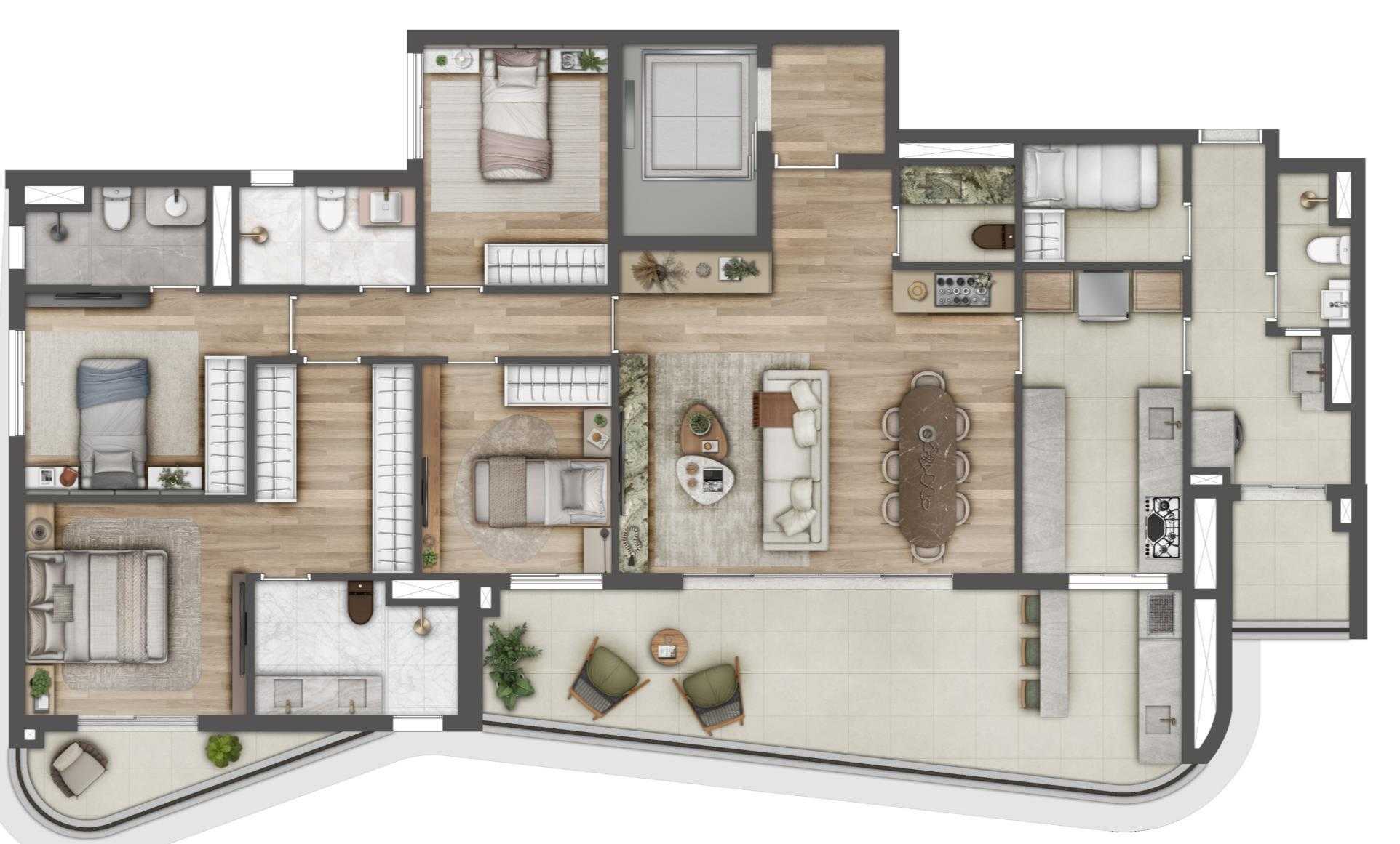 Planta - Casa Ceramica, Espaço Cerâmica - 130m², 171m² e 242m², de 3 a 4 Suites em São Caetano do Sul - Cristiano Rizo