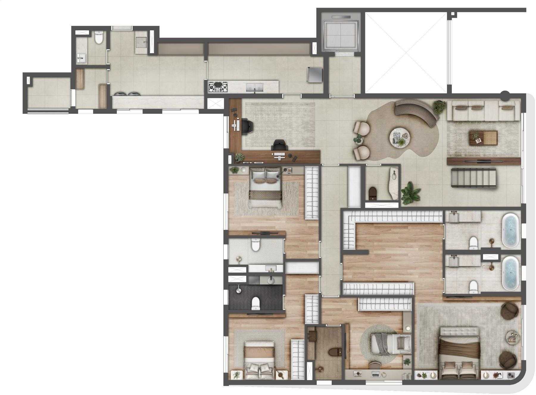Planta - Casa Ceramica, Espaço Cerâmica - 130m², 171m² e 242m², de 3 a 4 Suites em São Caetano do Sul - Cristiano Rizo