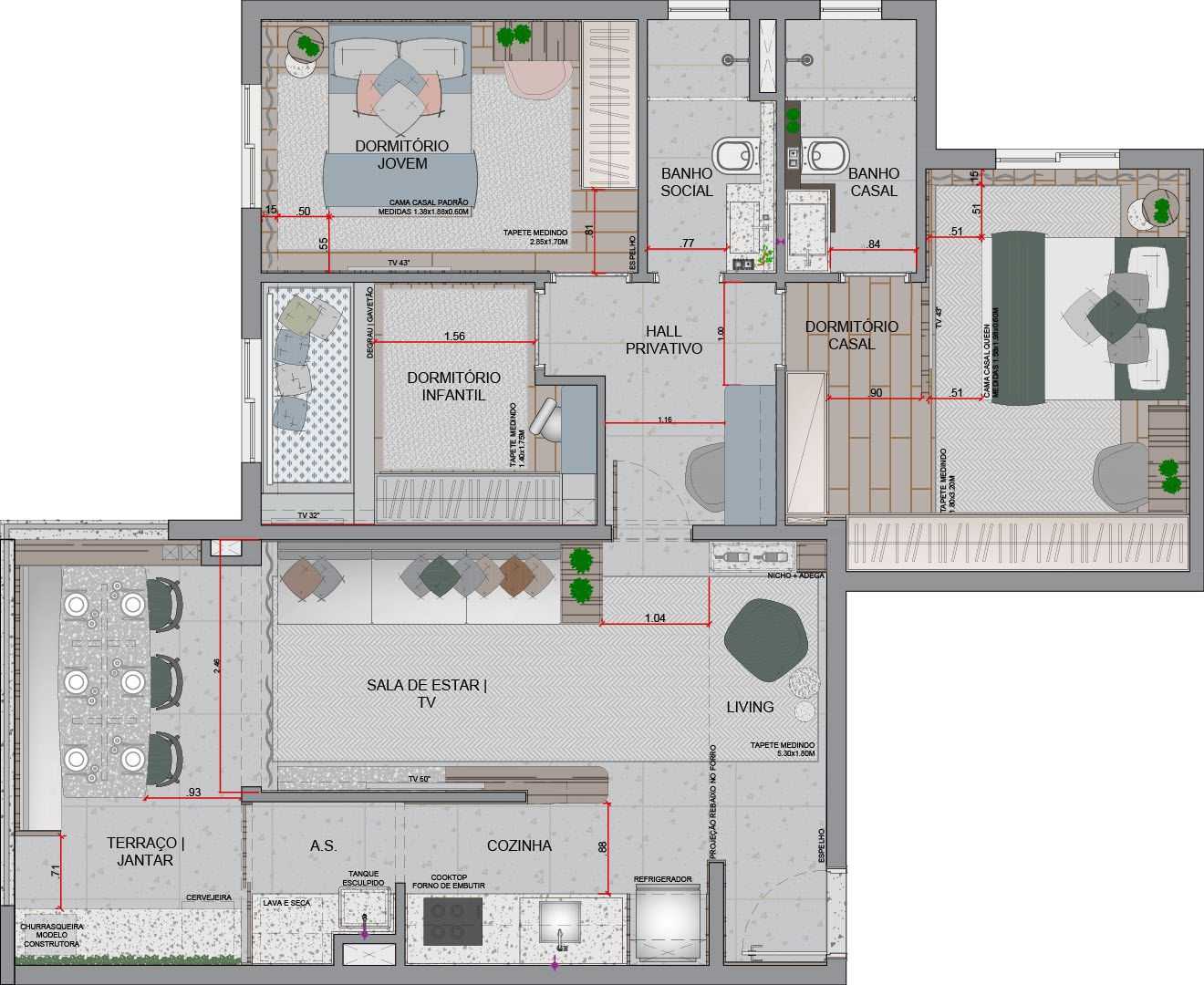 Planta - Lançamento Infinite São Caetano Santa Paula - 81m², 3 Dorms com 2 Vagas, a venda em São Caetano do Sul - Cristiano Rizo