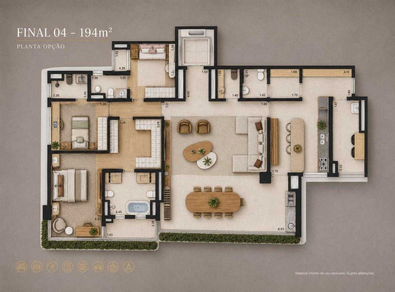 Planta - Le Six Ibirapuera em Moema: apartamentos de luxo de 194m² e 264m², 4 suítes, próximo ao Parque Ibirapuera a venda - Cristiano Rizo