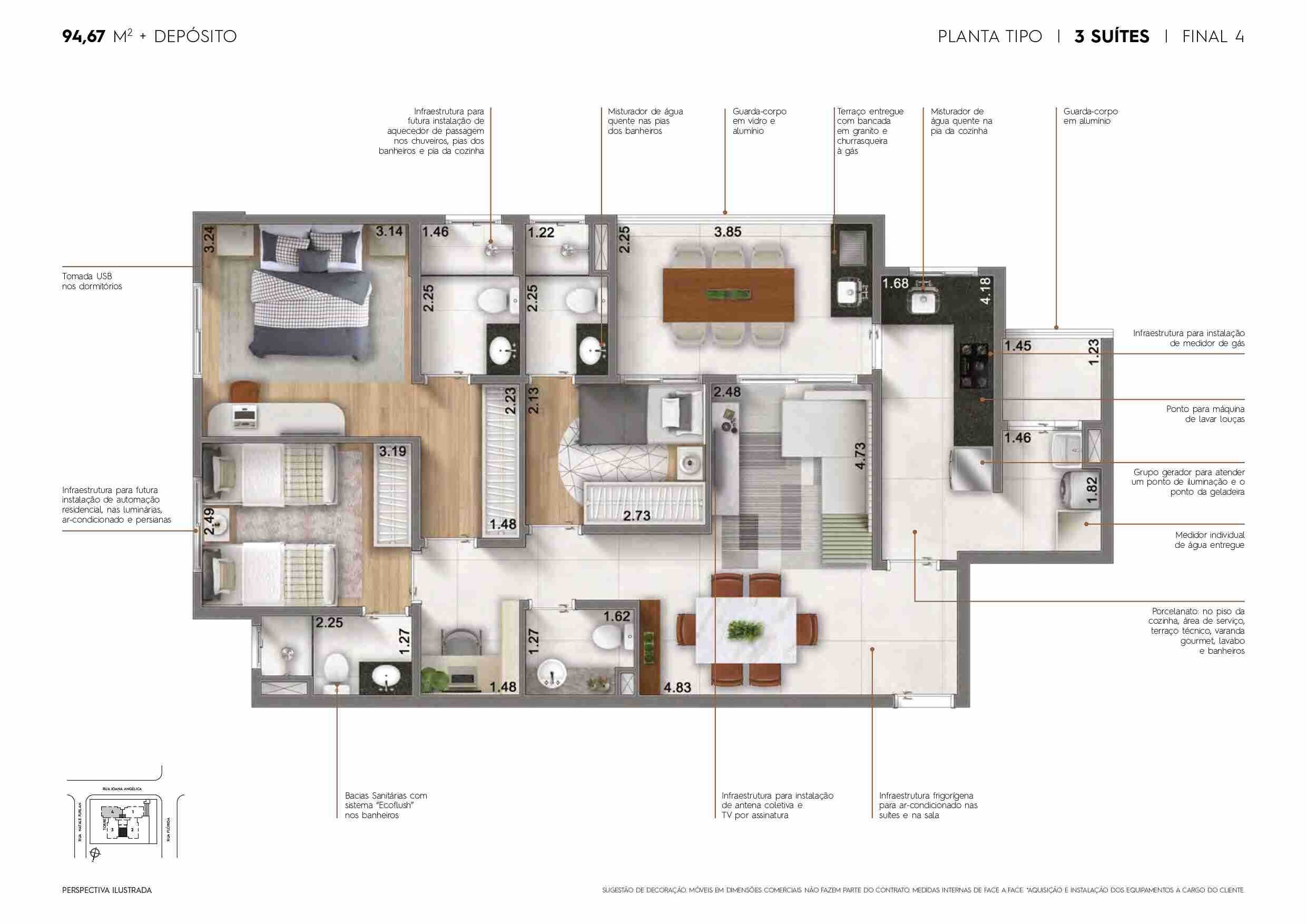 Planta - Motiró Barcelona - 98m² com Depósito Privativo, 3 Suítes, 2 Vagas, a Venda em São Caetano do Sul - Cristiano Rizo