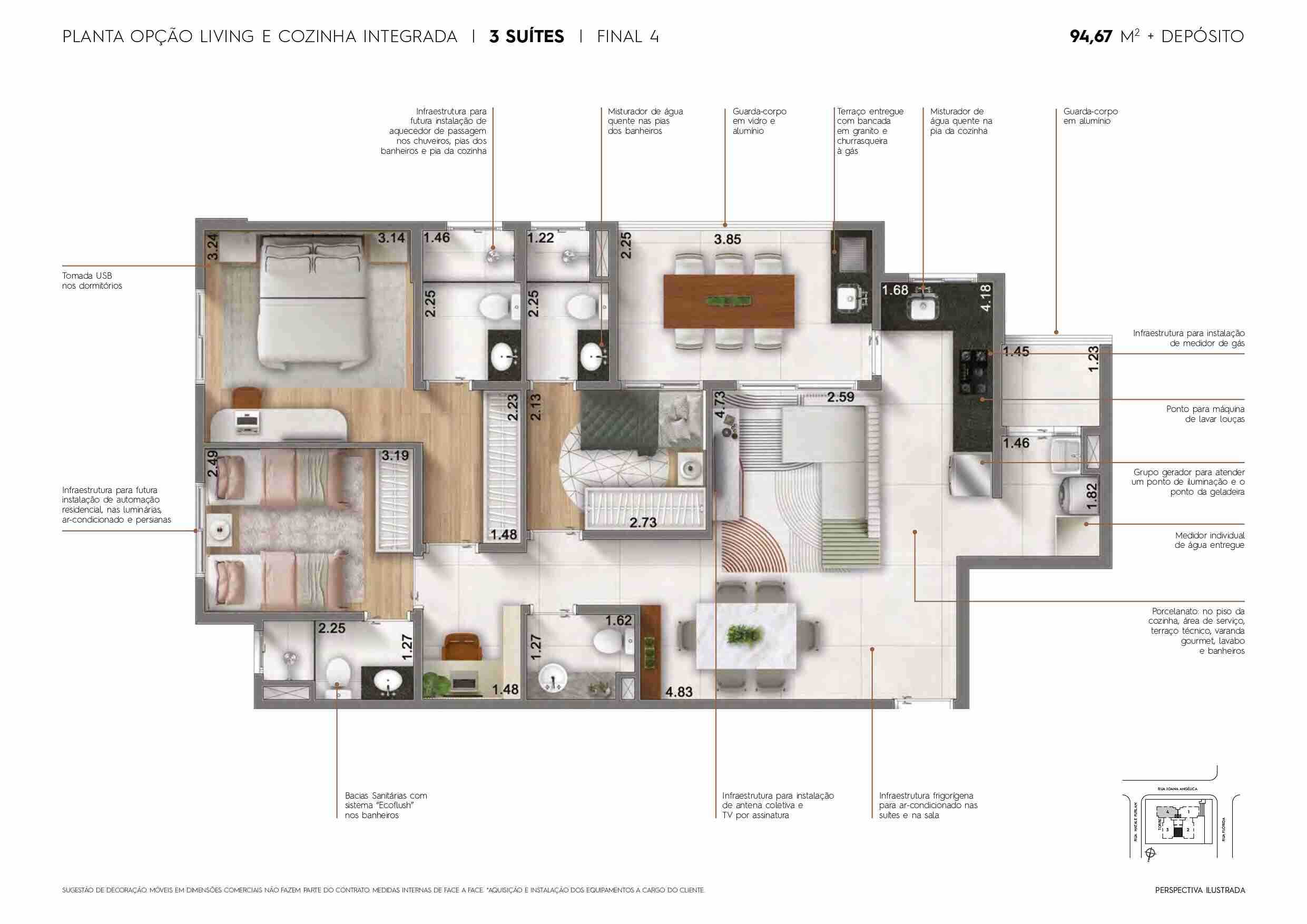 Planta - Motiró Barcelona - 98m² com Depósito Privativo, 3 Suítes, 2 Vagas, a Venda em São Caetano do Sul - Cristiano Rizo