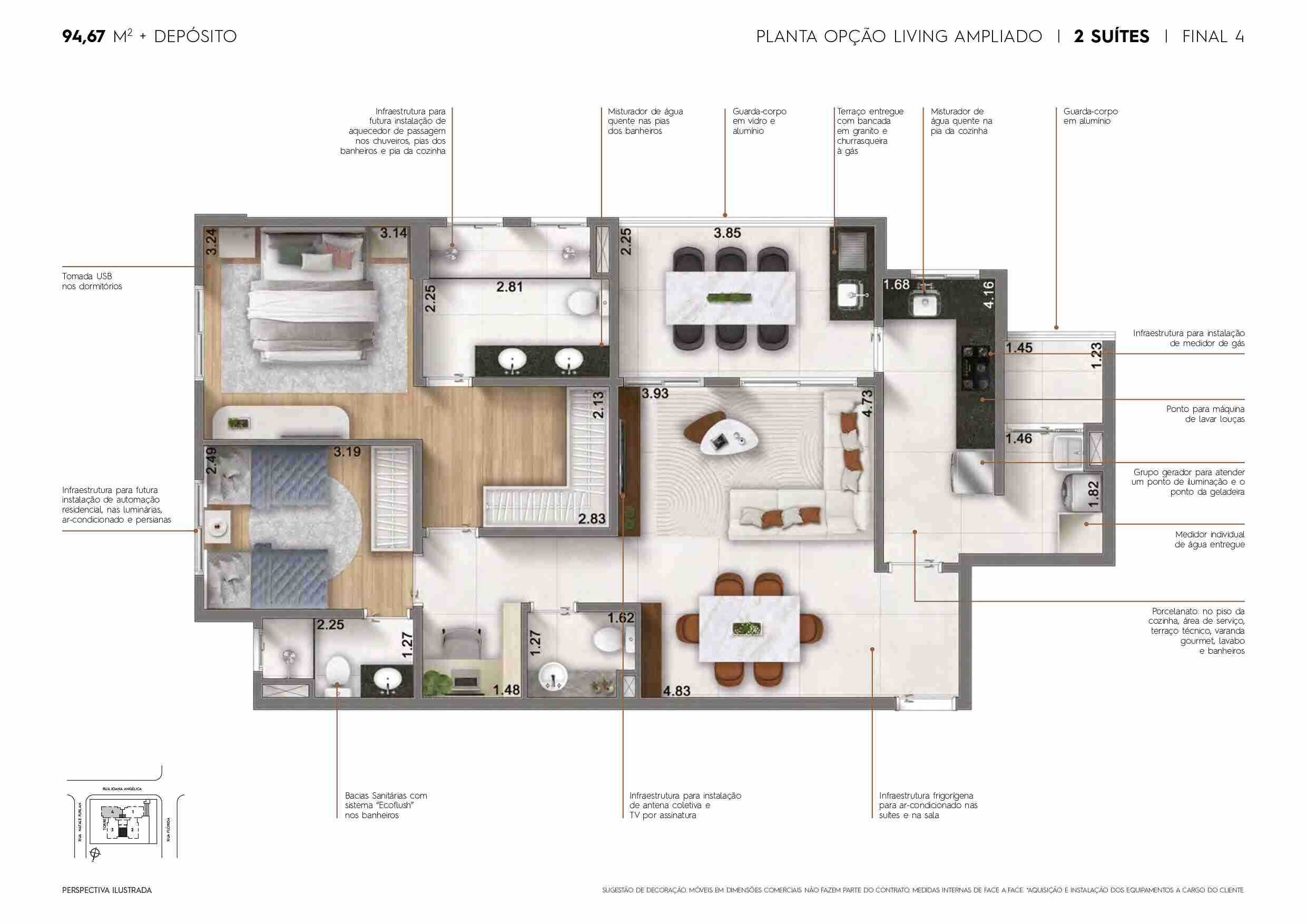 Planta - Motiró Barcelona - 98m² com Depósito Privativo, 3 Suítes, 2 Vagas, a Venda em São Caetano do Sul - Cristiano Rizo