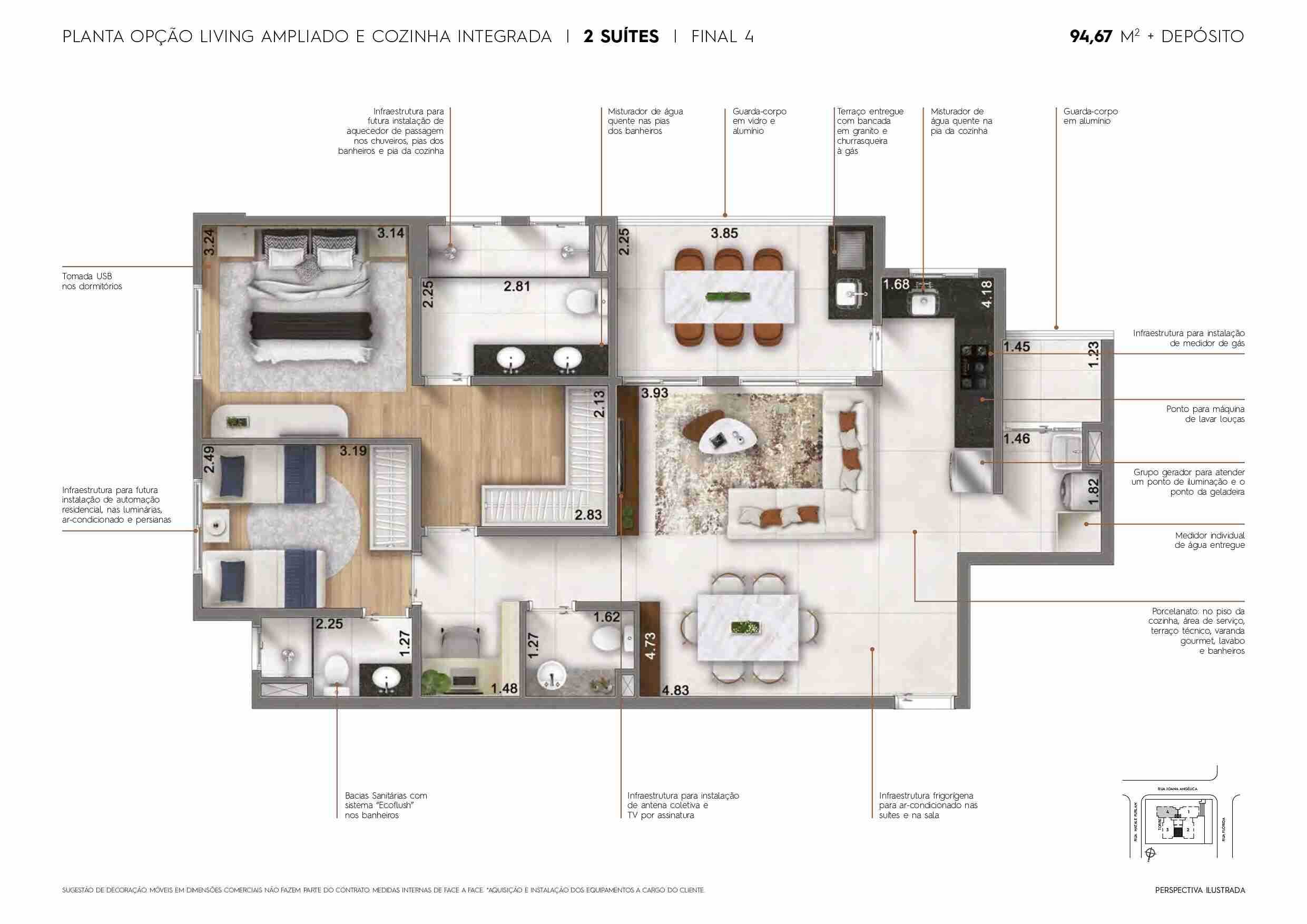 Planta - Motiró Barcelona - 98m² com Depósito Privativo, 3 Suítes, 2 Vagas, a Venda em São Caetano do Sul - Cristiano Rizo