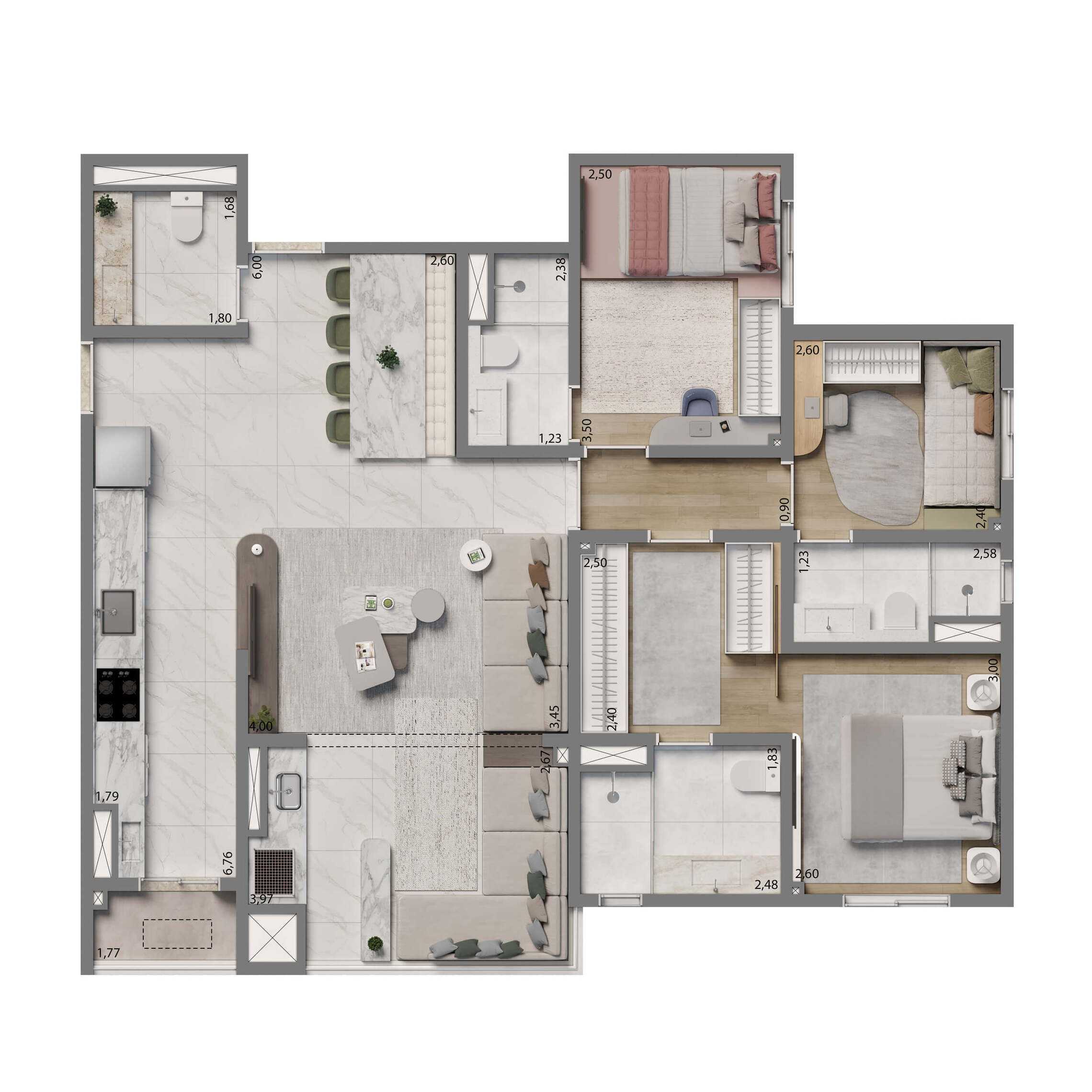 Planta - Living Gran Wish Jardim - Apartamentos de 52m² a 102m², 2 a 3 Dorms, 1 a 2 vagas - Cristiano Rizo