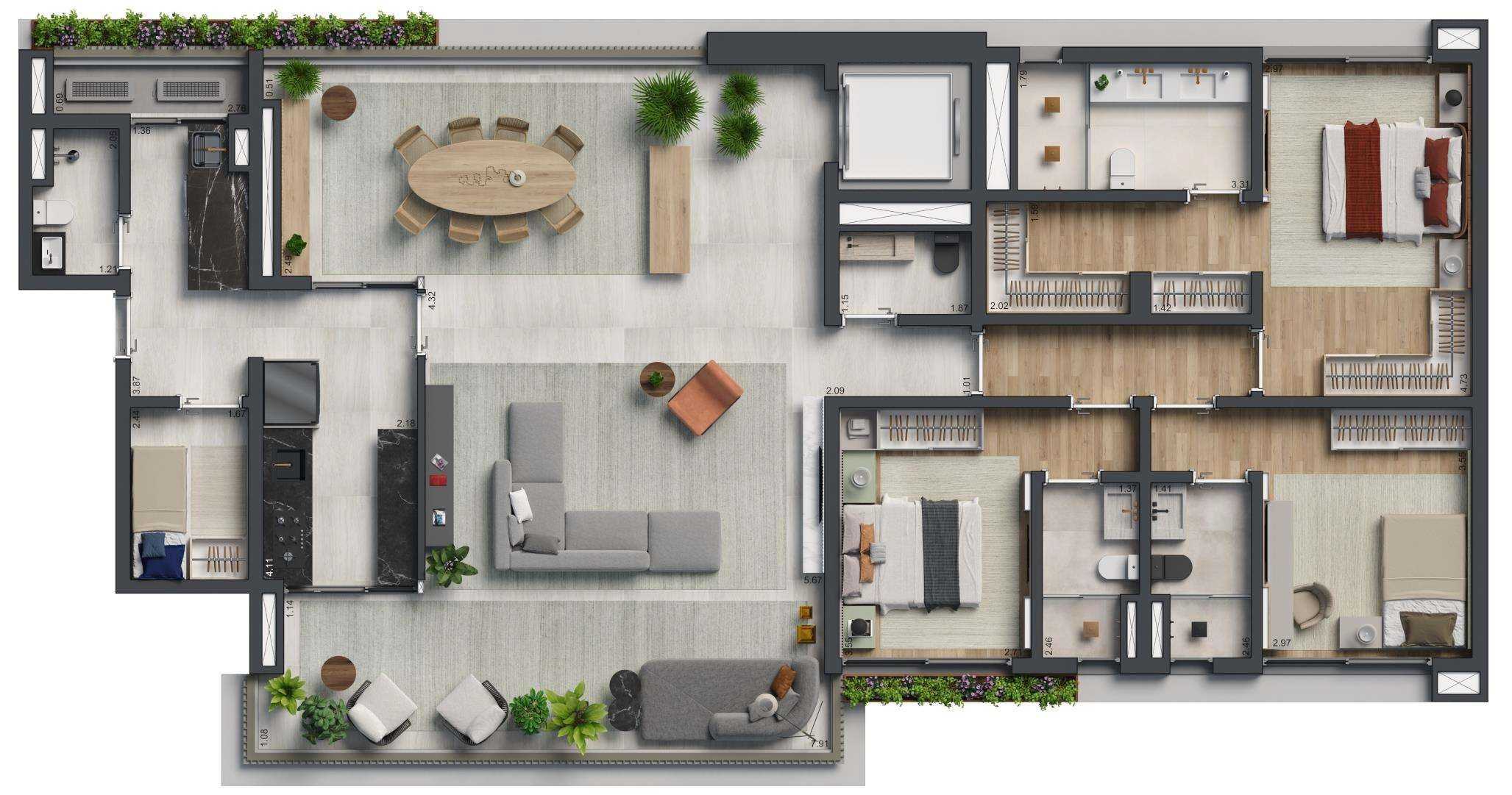 Planta - Apartamento à venda, no Biotique Ibirapuera em São Paulo, Ibirapuera, com 3 quartos, 198.5m² - Cristiano Rizo