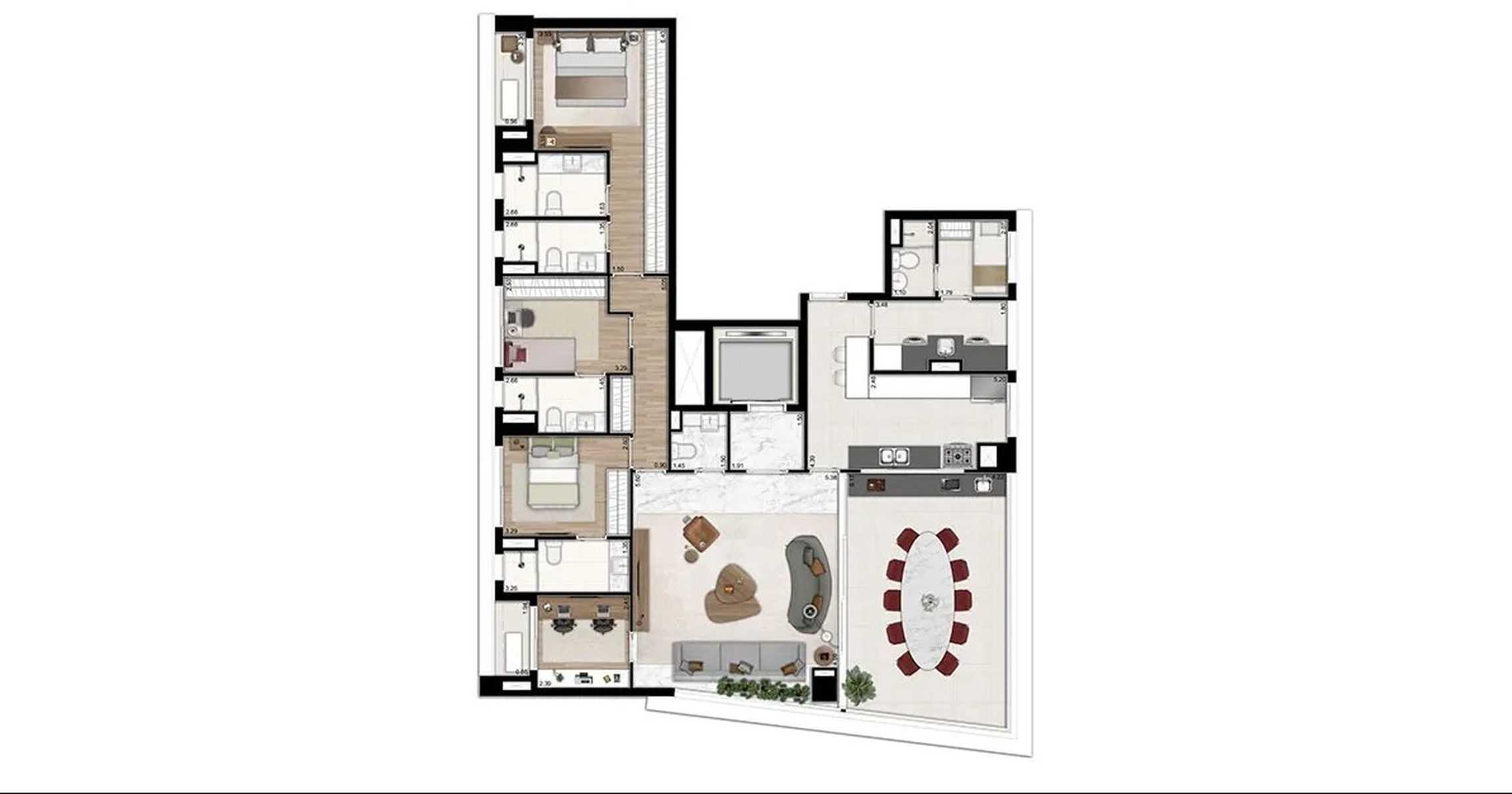 Planta - Apartamento a Venda no Itaim-Bibi com 181m², 3 Suites, 3 Vagas - Cristiano Rizo