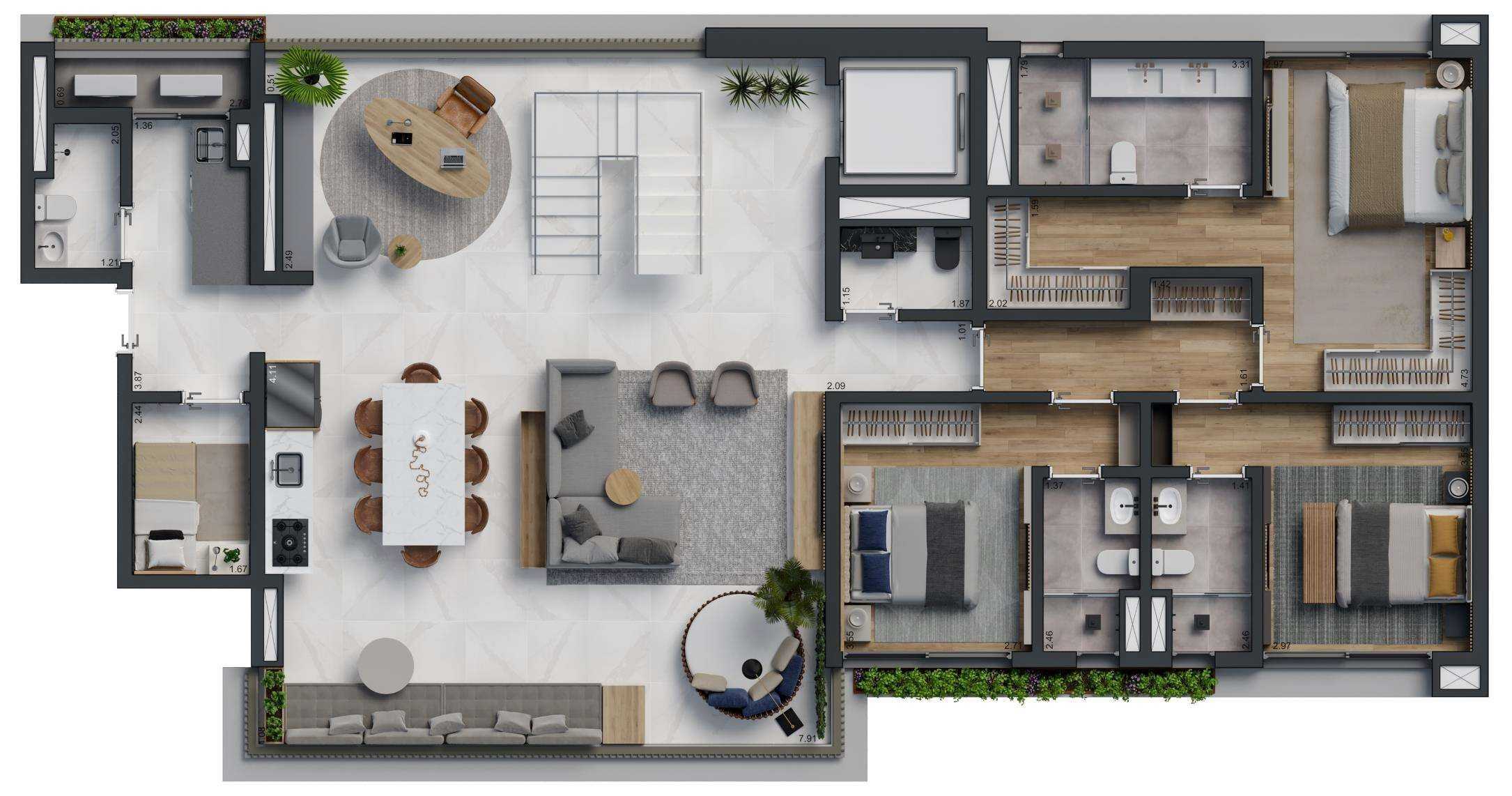 Planta - Cobertura à venda, no Biotique Ibirapuera em São Paulo, Ibirapuera, com 3 quartos, 360.2m² - Cristiano Rizo