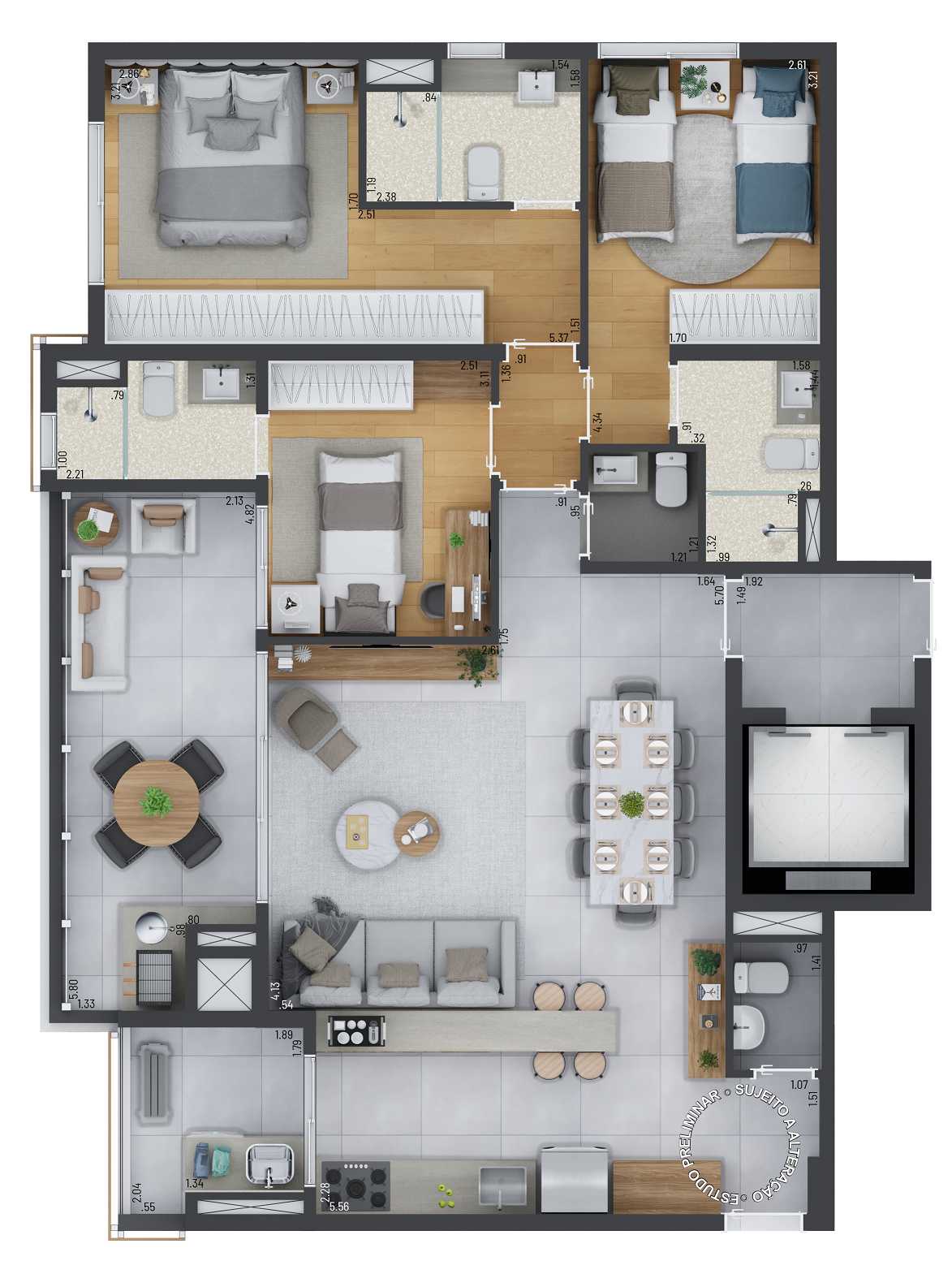Planta - Nhambí Moema – 111m², 3 Dorms e 2 Vagas, a venda no Coração de Moema - Cristiano Rizo