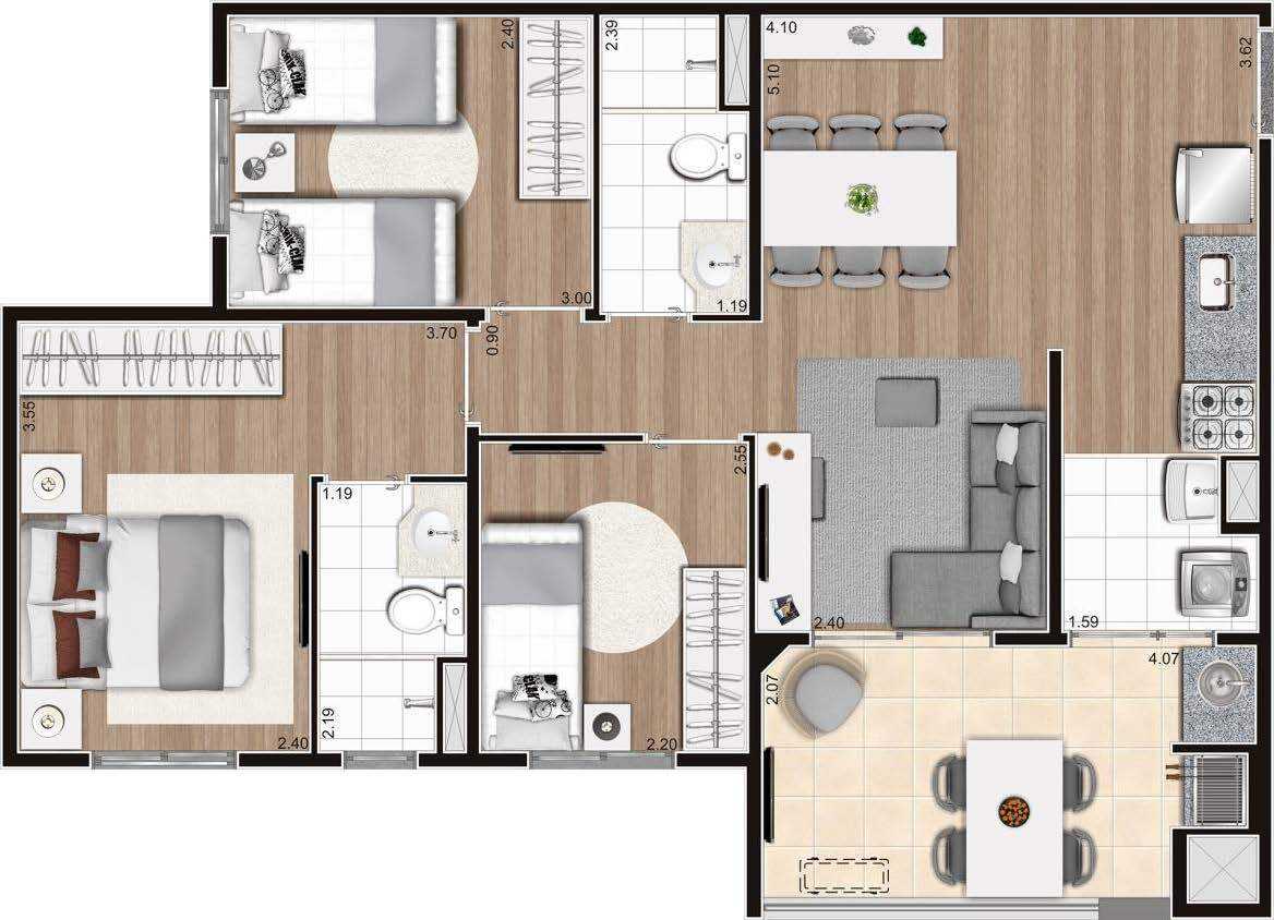 Planta - Apartamento à venda, no Vision Campestre em Santo André, Campestre, com 2 quartos, 43.8m² - Cristiano Rizo