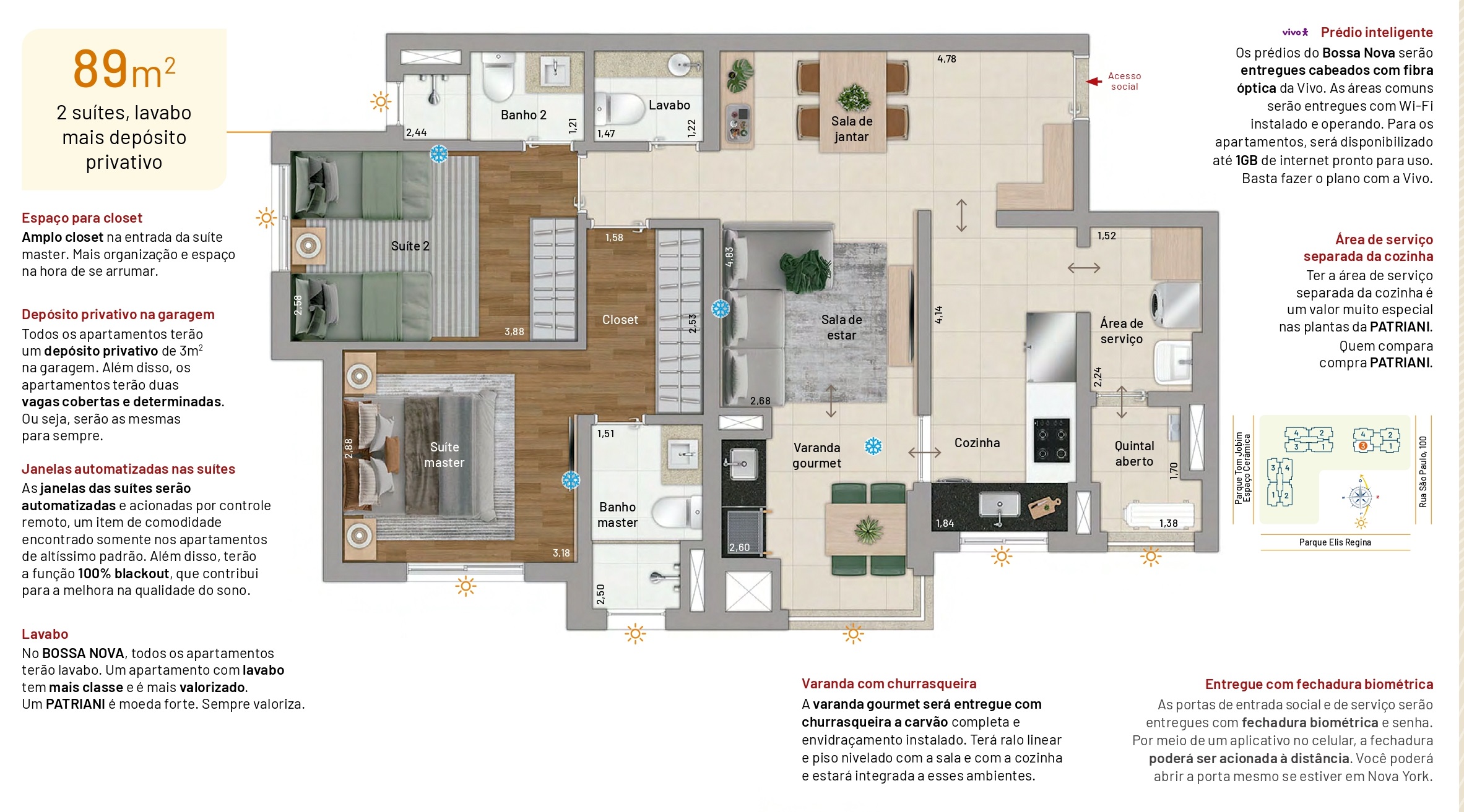 Planta - Bossa Nova Patriani, 116m²,  3 Suites, 2 Vagas a venda, Espaço Cerâmica em São Caetano do Sul - Cristiano Rizo