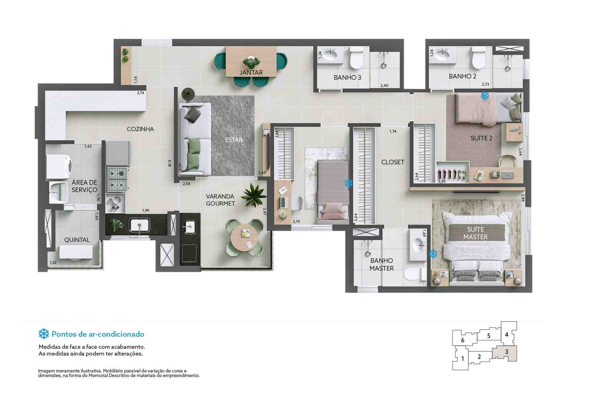 Planta - Mirai Campestre - 91m², 3 Dorms (2 Suites), 2 Vagas, a venda em Santo André - Cristiano Rizo