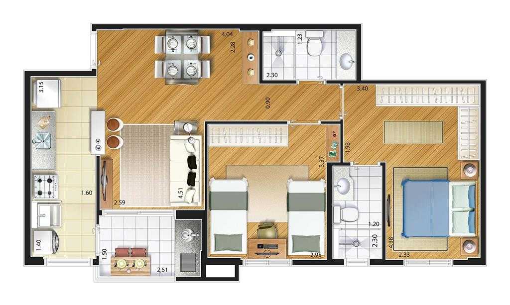 Planta - Apartamento a Venda Bairro Santa Paula com 2 quartos, 67m², São Caetano do Sul - Cristiano Rizo