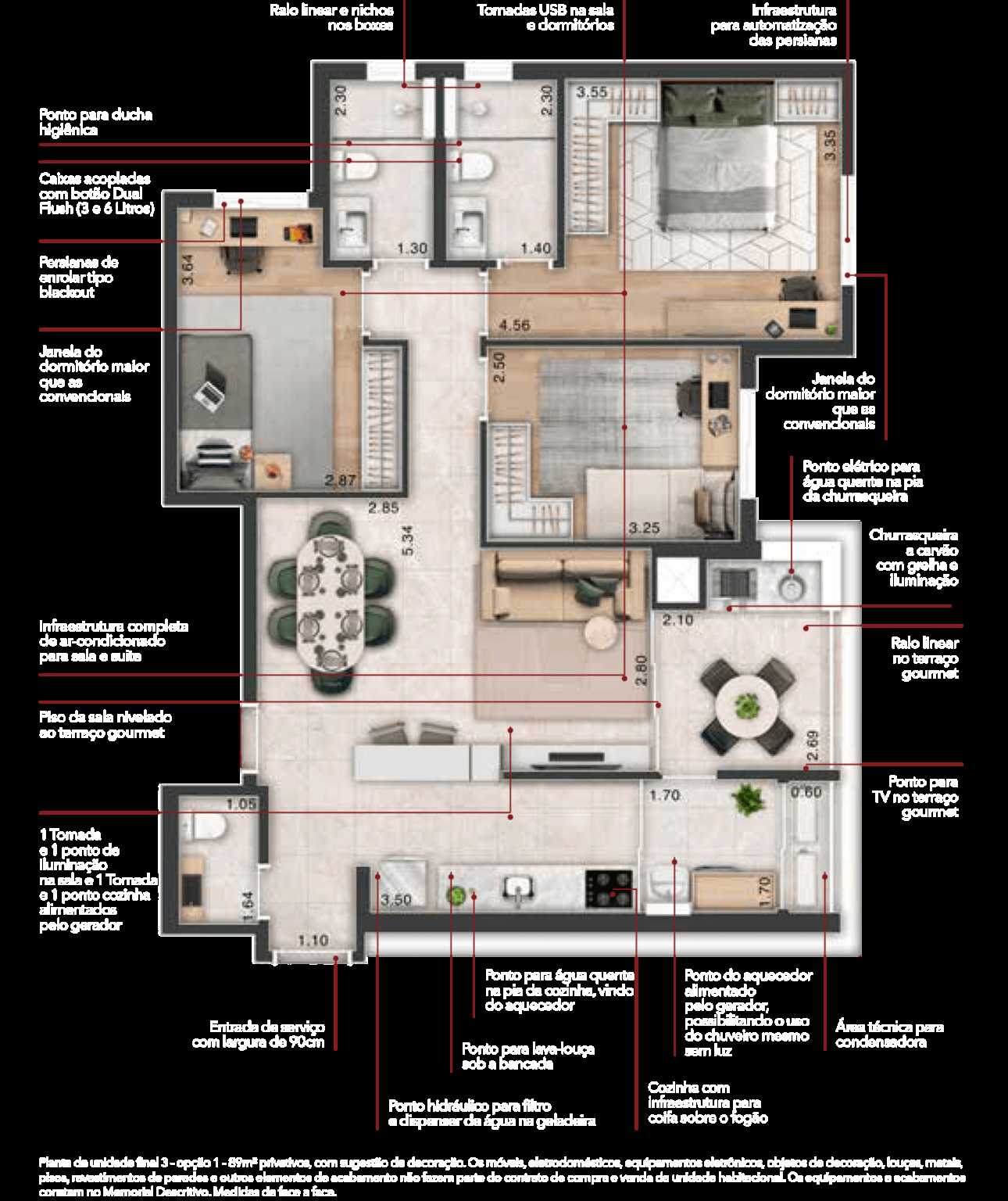 Planta - Rarita Lorenzini - 89m², 3 Dorms, 2 vagas, Lazer Completo, a venda em São Caetano do Sul - Cristiano Rizo