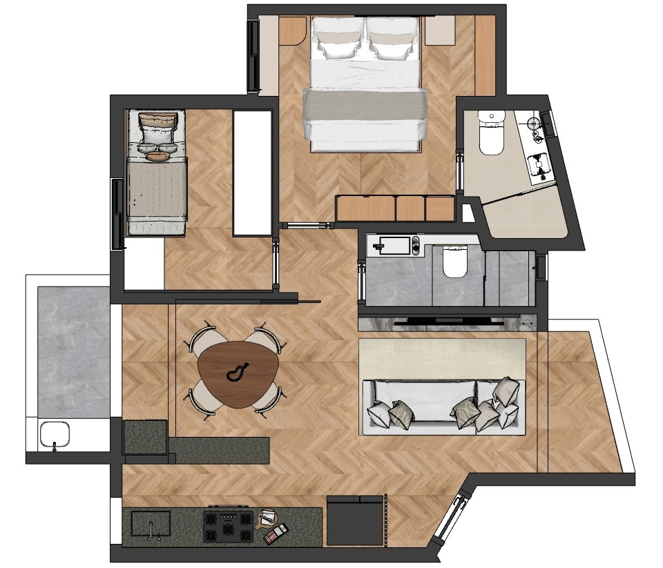 Planta - Lançamento Neway Campestre em Santo André - 54m², 2 Dorms (1 Suite), 1 Vaga Demarcada,  a venda - Cristiano Rizo